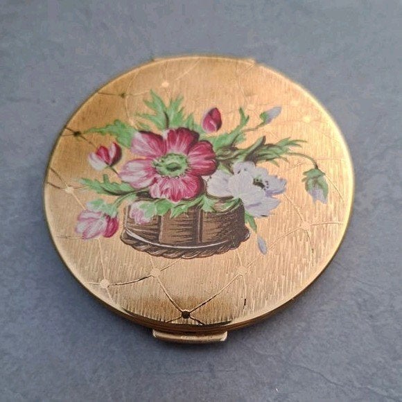Stratton Engels Poederdoos Jaren '50 - Bloemen Design, Ophalen of Verzenden