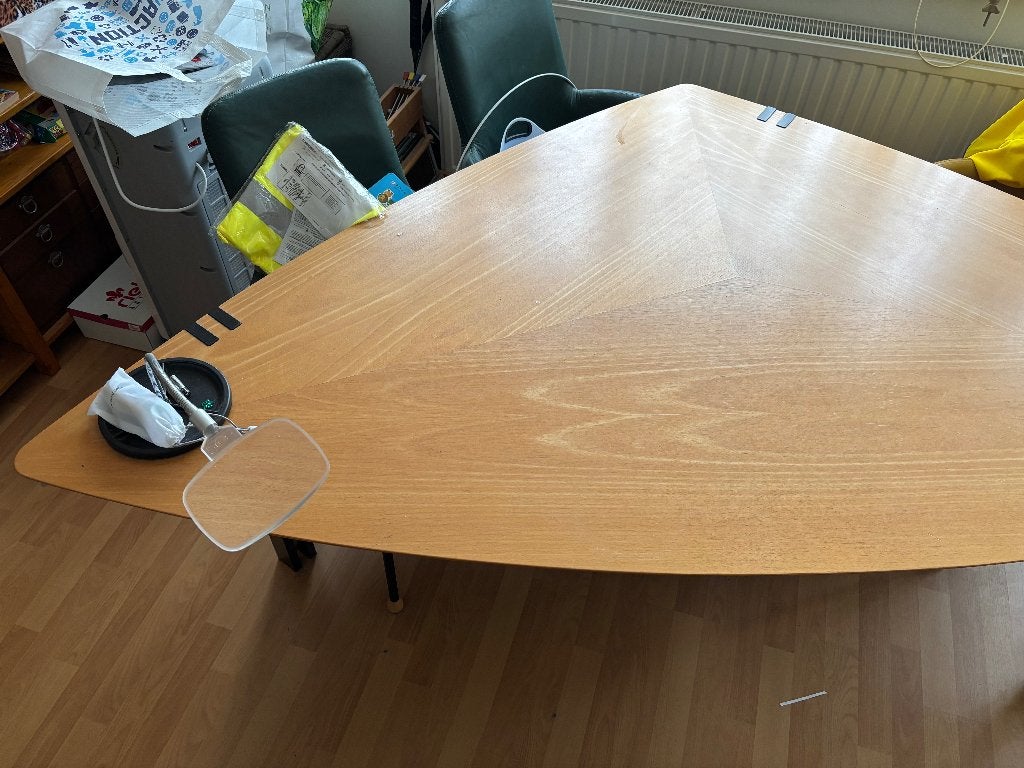 Tafel en 4 stoelen, Huis en Inrichting, Overige houtsoorten, Gebruikt, Overige vormen, 50 tot 100 cm