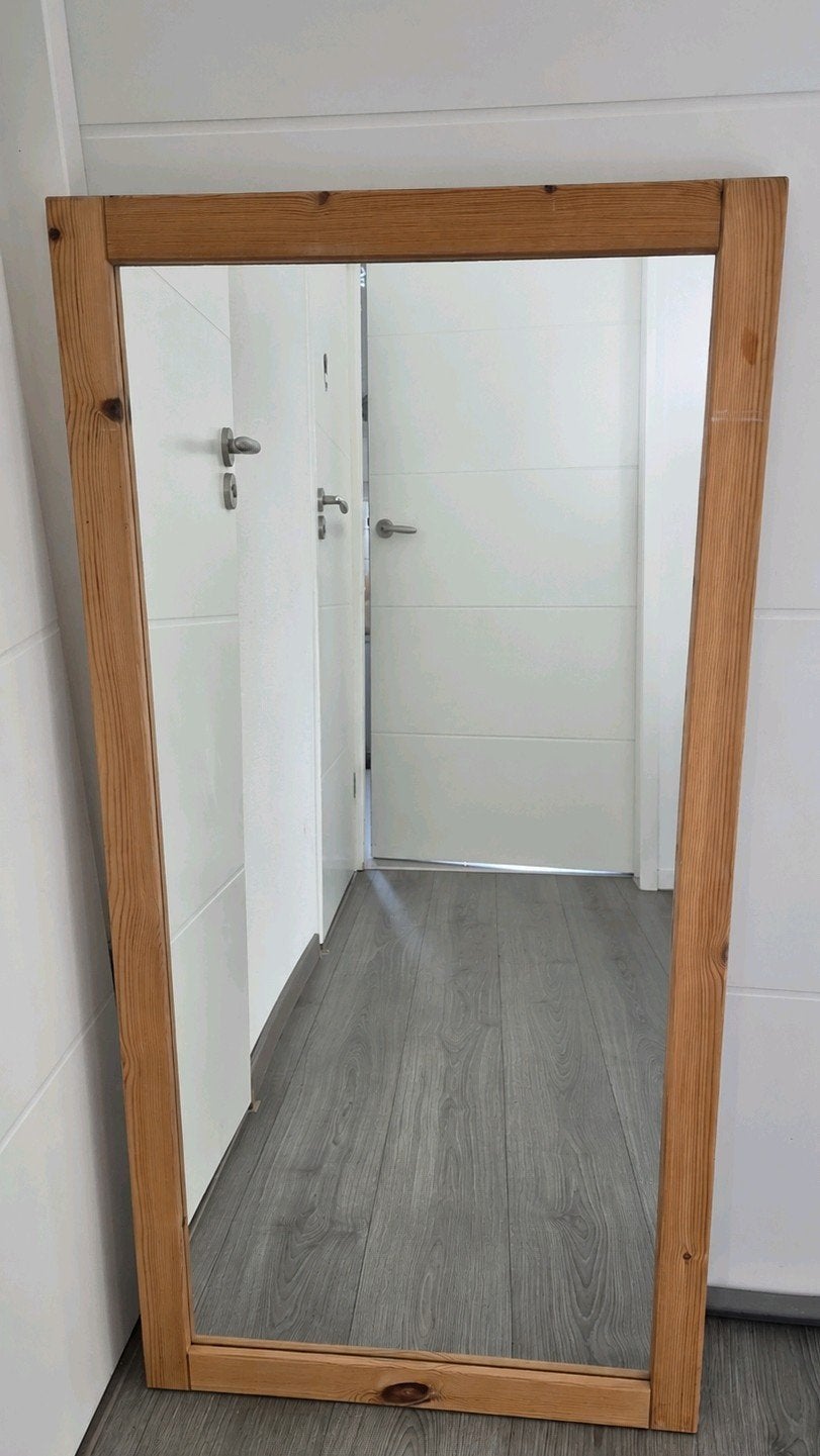 Houten spiegel met grenen lijst, Ophalen of Verzenden, Rechthoekig, Minder dan 50 cm, Minder dan 100 cm
