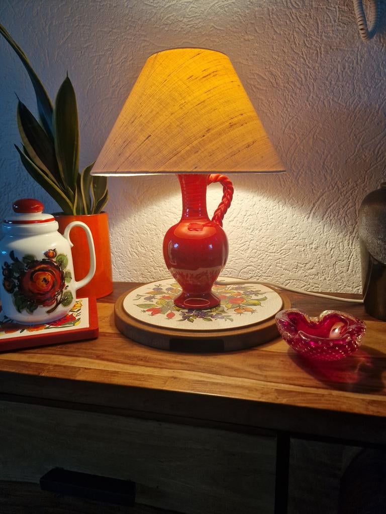 Vintage tafellamp – West Germany – Allgäuer Keramik – rood, Ophalen of Verzenden
