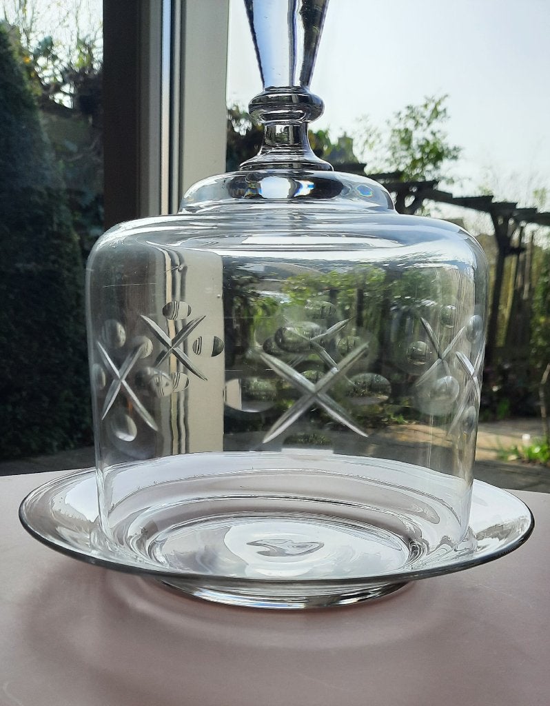 Glazen stolp (Antiek), Huis en Inrichting, Woonaccessoires | Stolpen, Glas, Ophalen of Verzenden, Gebruikt, Met deksel
