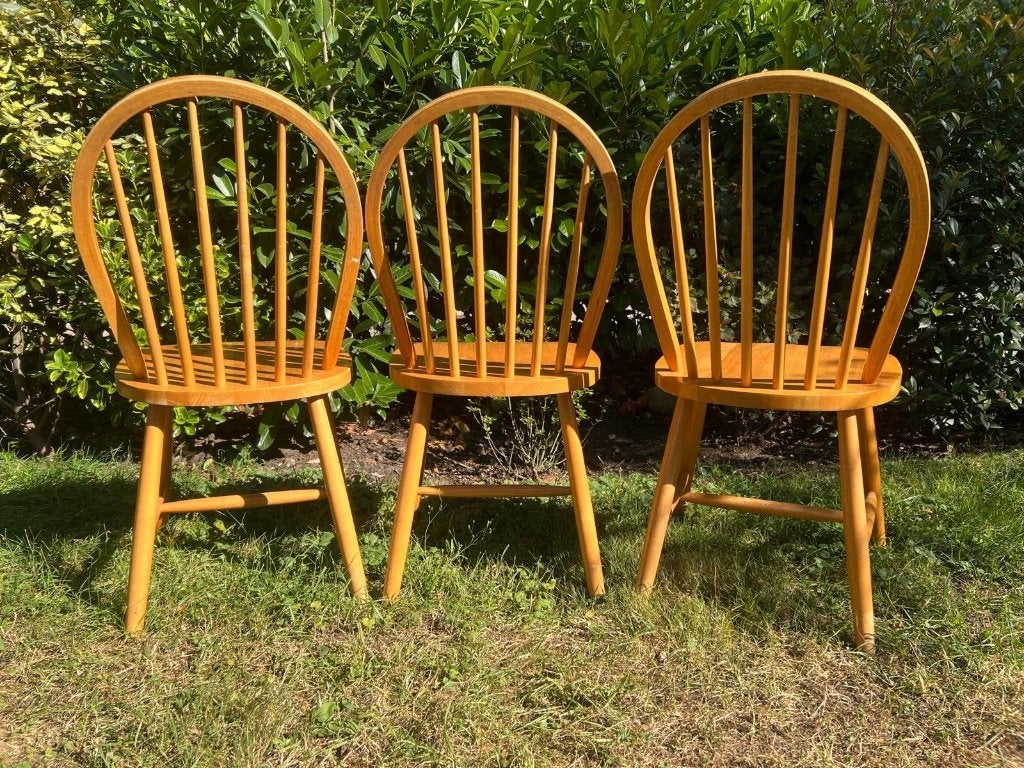 Set van 3 houten Windsor eetkamerstoelen landelijke/vintage, Ophalen, Zo goed als nieuw, Landelijk, Scandinavisch, Hout