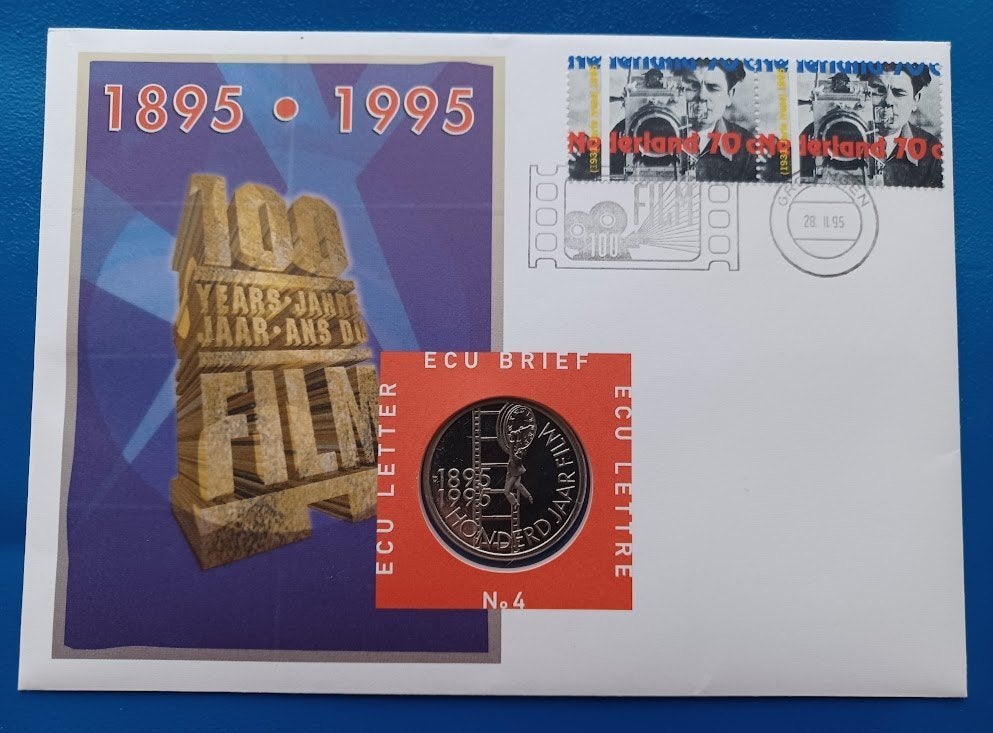 Ecu Brief 4 - 100 jaar film 1895-1995, Postzegels en Munten, Penningen en Medailles, Verzenden, Overige materialen, Nederland