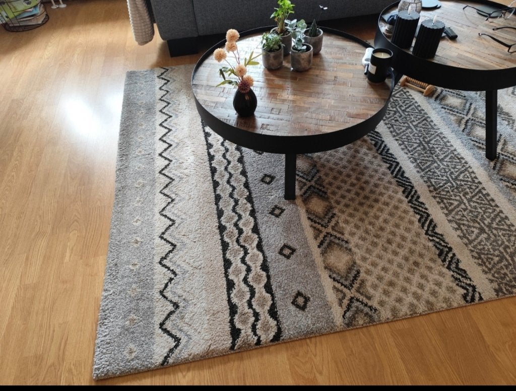 Vloerkleed 160 x 230  Bohemian (grijs beige en zwart), Ophalen, Bohemian, meerkleurig, Grijs, 150 tot 200 cm