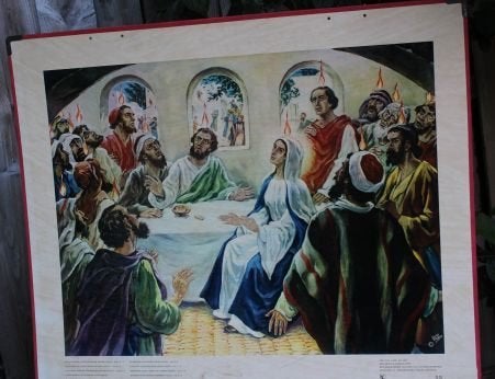 Vintage Bijbelse Prent: Pinksteren, Ophalen of Verzenden, Gebruikt, Kaart of Prent, Christendom | Katholiek