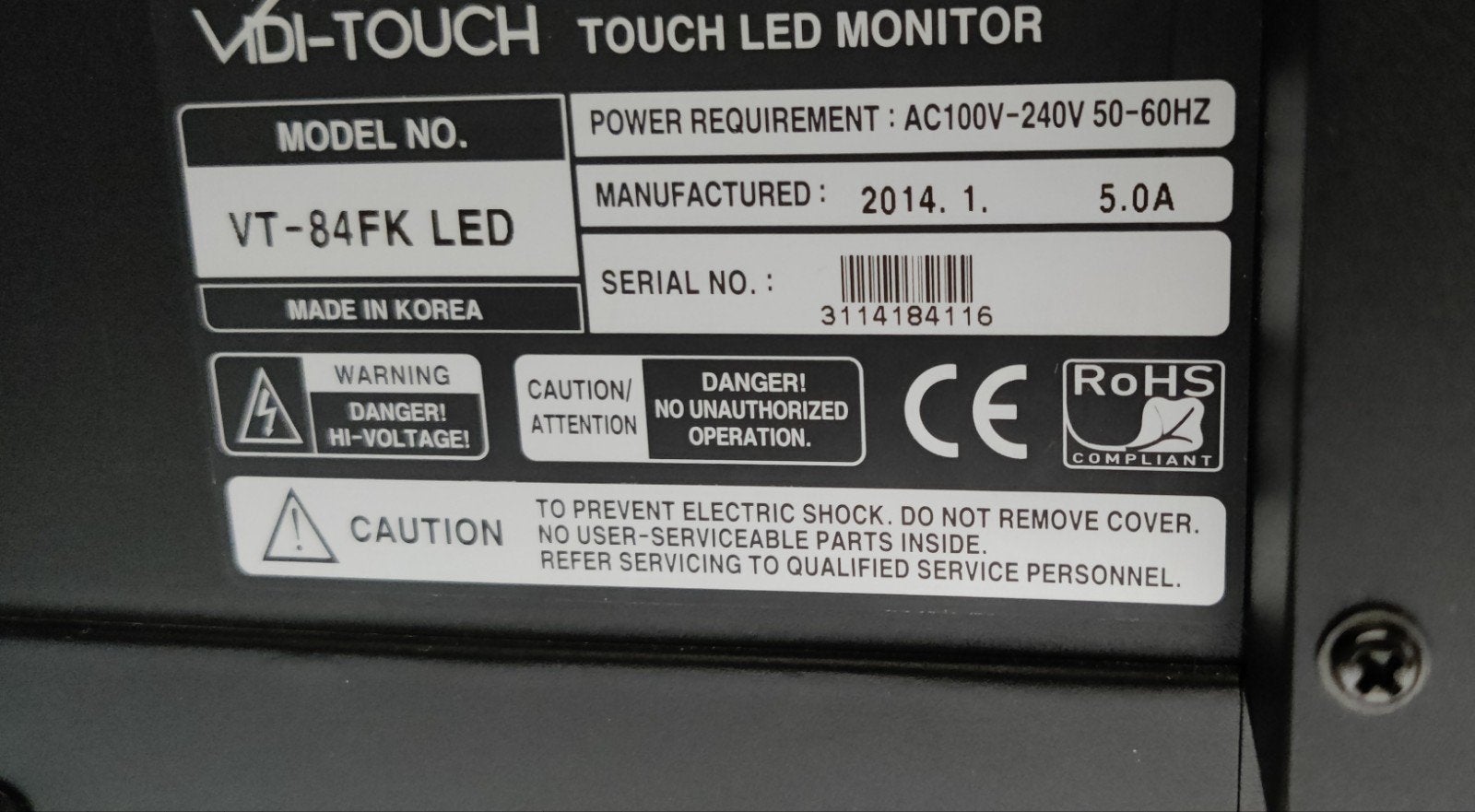 VidiTouch VT-84FK LED digiboard - Defect, voor reparatie, LED, Ophalen, Overige merken, 100 cm of meer