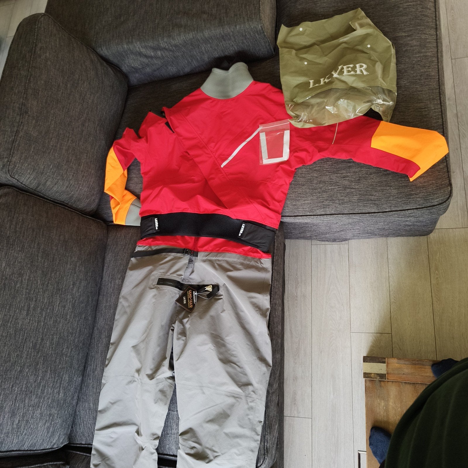 Lkver - Droogpak voor watersport - Rood/Grijs. Maat XL., Watersport en Boten, Watersportkleding, Onbekend, Drysuit, Ophalen of Verzenden