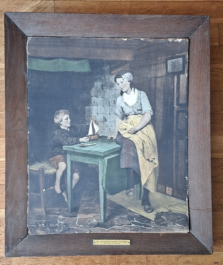 schilderij De Kinderen Van Den Visscher, B.J. Blommers+lijst, Antiek en Kunst, Ophalen, Portret of Personen, Oud hollands, Print
