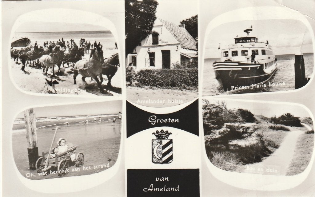 AMELAND Reddingsboot Strand Veerboot Groeten, Verzamelen, Verzenden, 1960 tot 1980, Gelopen, Waddeneilanden