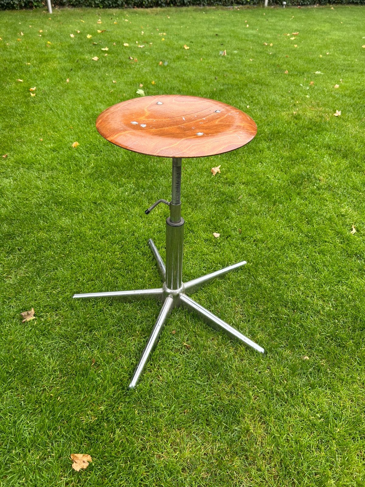 Vintage verstelbare kruk 70 er jaren, Ophalen, Gebruikt, Hout