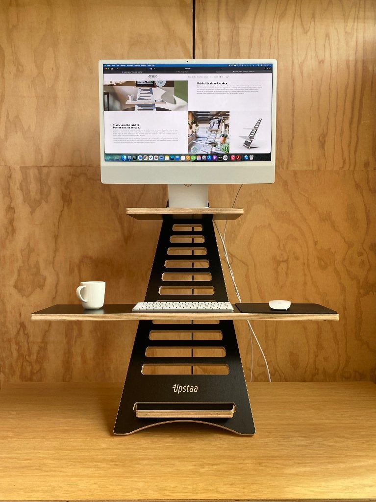 Upstaa Black XL zit-sta bureau laptop standaard verhoger, Huis en Inrichting, In hoogte verstelbaar, Hout, 80 cm, 38 cm