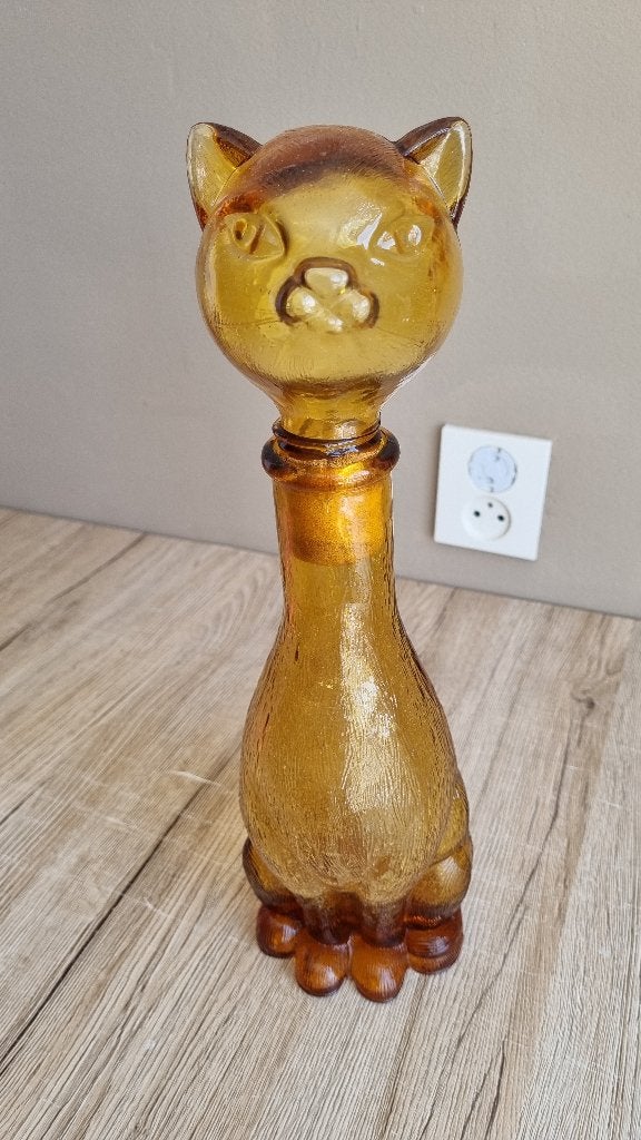 Prachtige Vintage Glazen Kat Poes Decanter Fles Empoli Italy, Verzenden, Gebruikt, Overige materialen, Overige typen