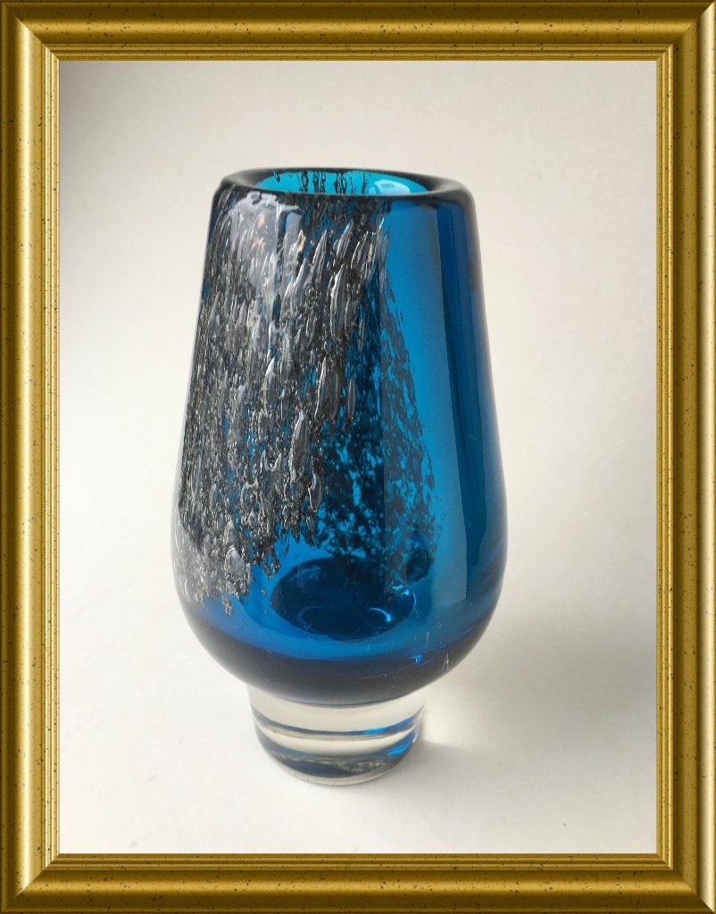 Vintage design vaas, blauw met bubbels: Heinrich Löffelhardt, Antiek en Kunst, Antiek | Glas en Kristal, Ophalen of Verzenden