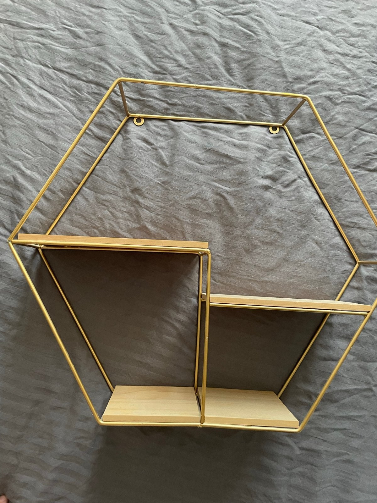 Gouden zeshoekig wandrek met houten planken, Ophalen of Verzenden, Zo goed als nieuw