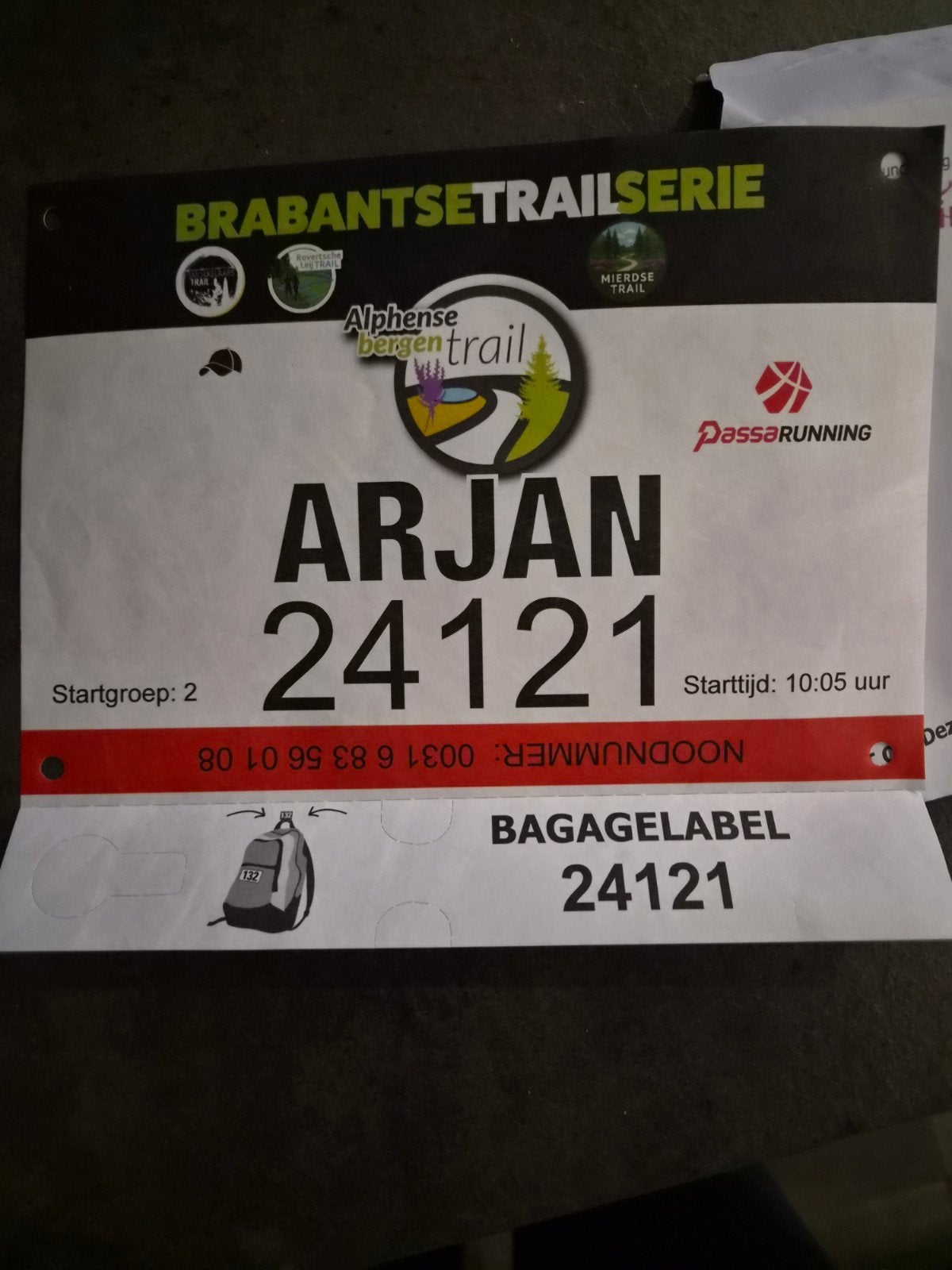 Alphense bergen trail startbewijs, Ophalen of Verzenden, Nieuw, Overige sporten