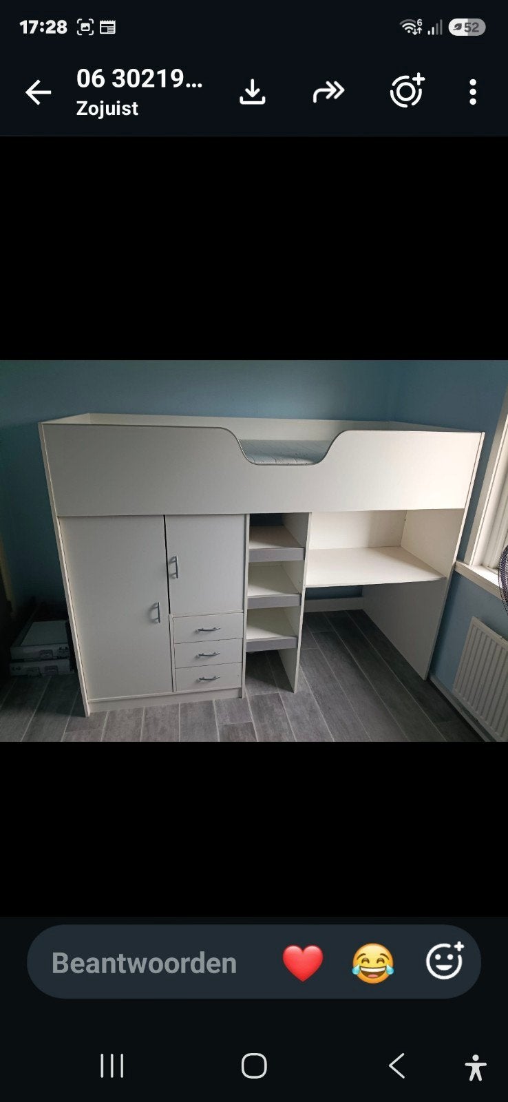 Hoogslaper met bureau  en matras., Gebruikt, Eenpersoons, 160 tot 180 cm, Ophalen of Verzenden