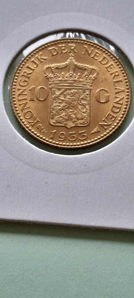 Prachtig gouden tientje 1933, Postzegels en Munten, Ophalen, Goud