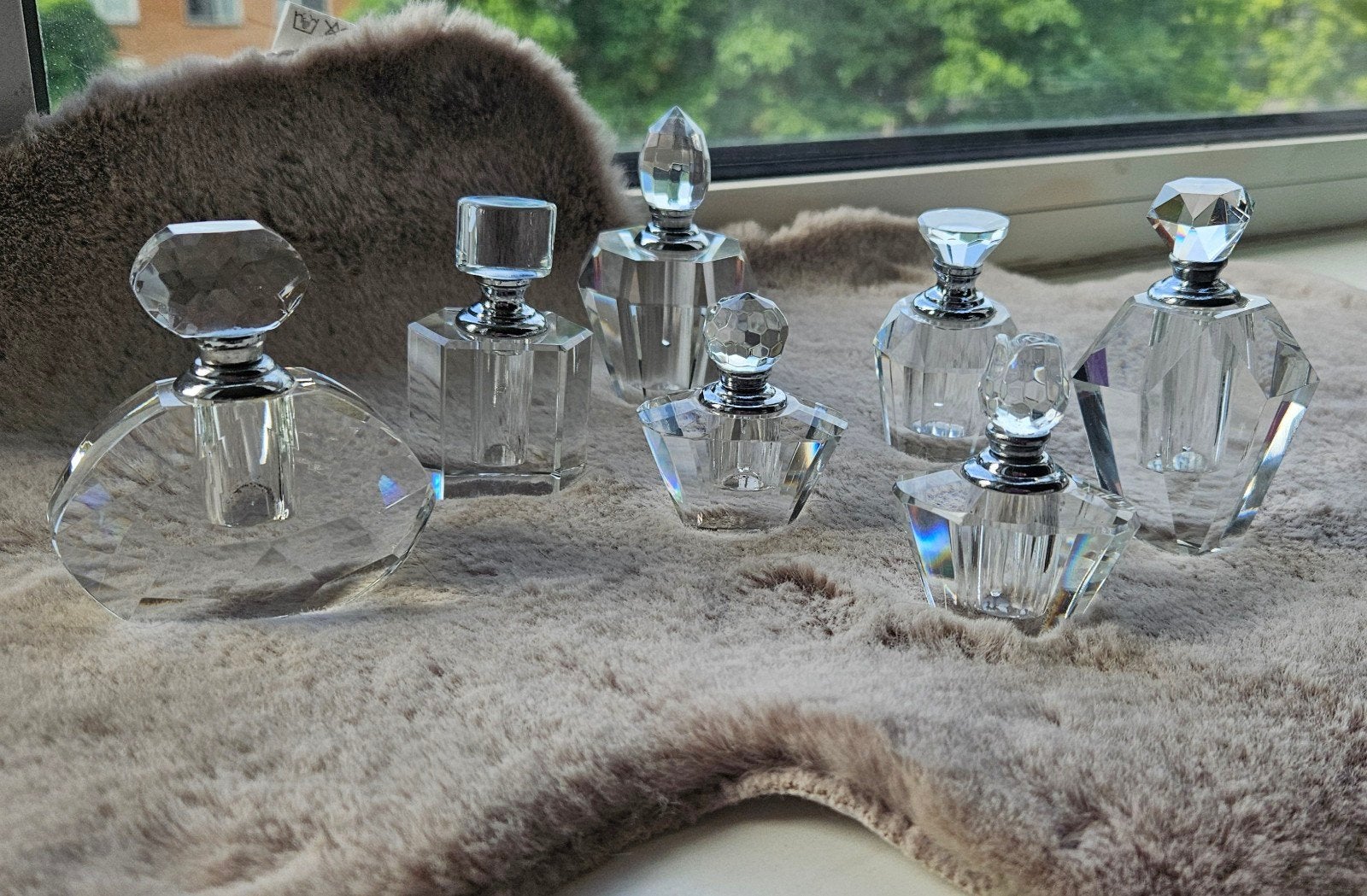 Set van 7 Kristallen Parfumflesjes - Decoratief en Elegant, Antiek en Kunst, Antiek | Glas en Kristal, Ophalen of Verzenden