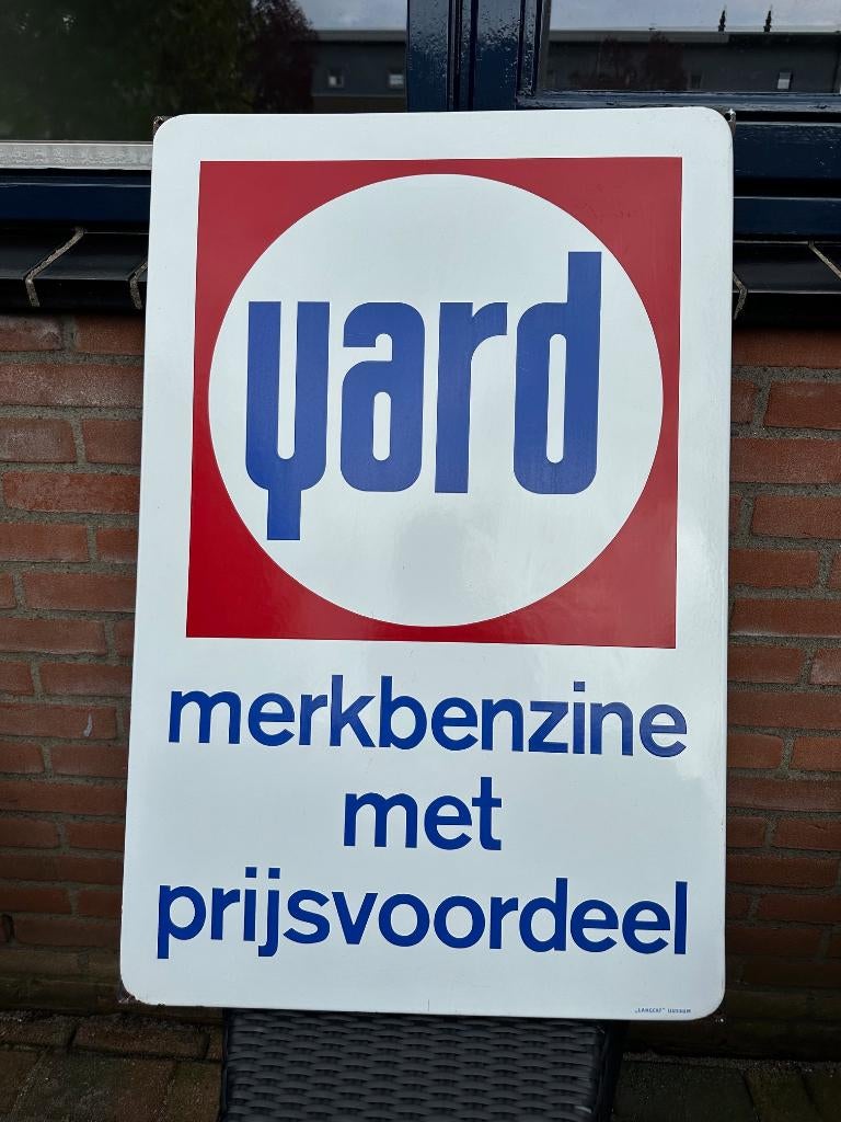 Oud emaille YARD BENZINE bord. Merkbenzine. Langcat Bussum., Ophalen of Verzenden, Gebruikt, Reclamebord