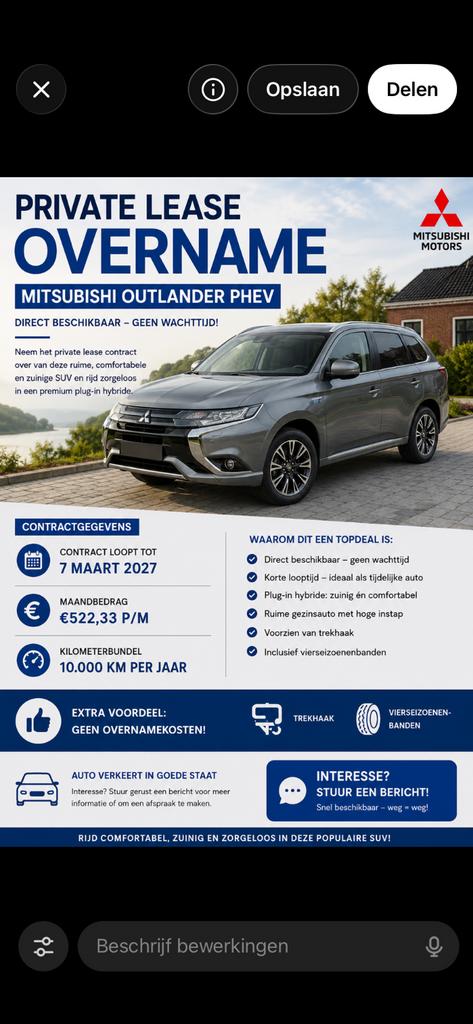 Private Lease overnamen Outlander PHEV All Season + trekhaak, 1998 cc, Outlander, Zwart, 4 cilinders