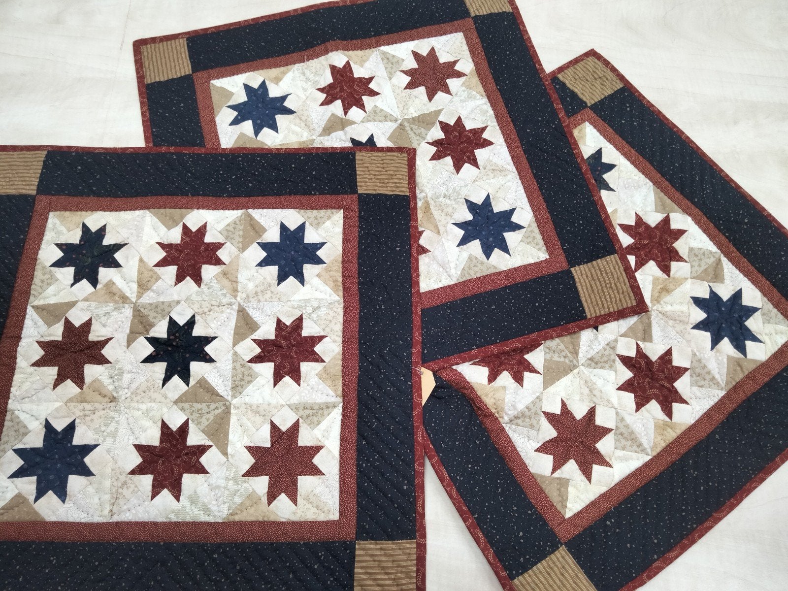 Set van 3 handgemaakte patchwork quilts met sterren, Meerkleurig, Nieuw, Ophalen of Verzenden, 30 tot 120 cm