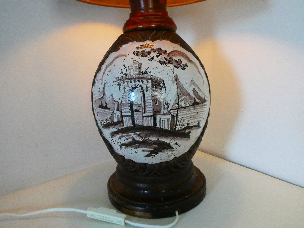 Tafellamp handgeschilderd mangaan  Italiaans landschap lamp, Ophalen of Verzenden