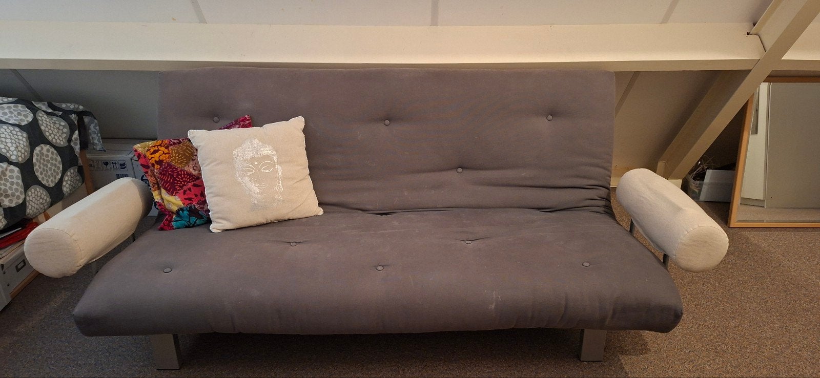 Bedbank, Huis en Inrichting, Slaapkamer | Slaapbanken, Gebruikt, Tweepersoons, Grijs, 140 cm