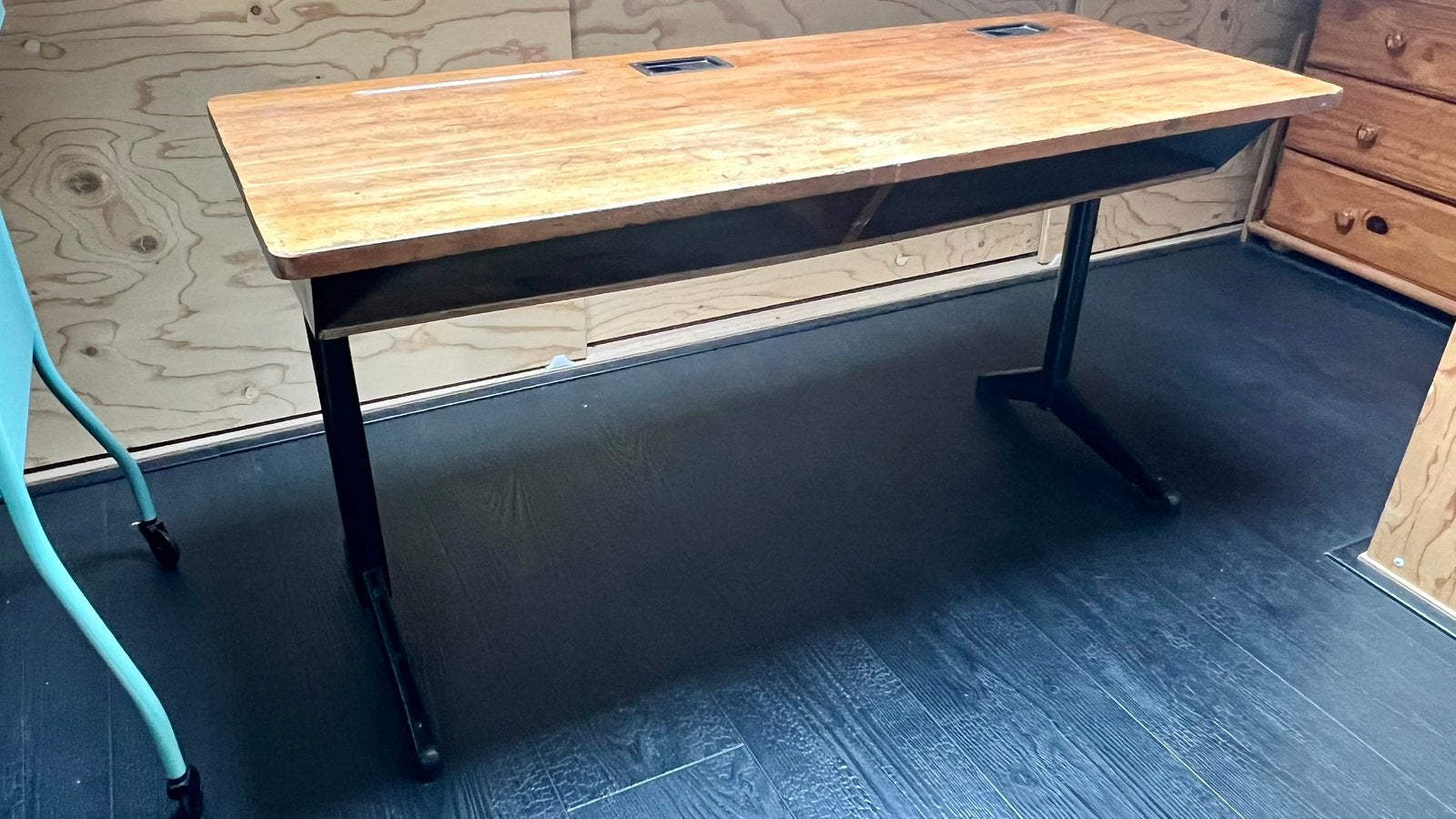 Vintage schoolbureau 2 kinderen, Ophalen, Opbergruimte, Gebruikt, 110 cm