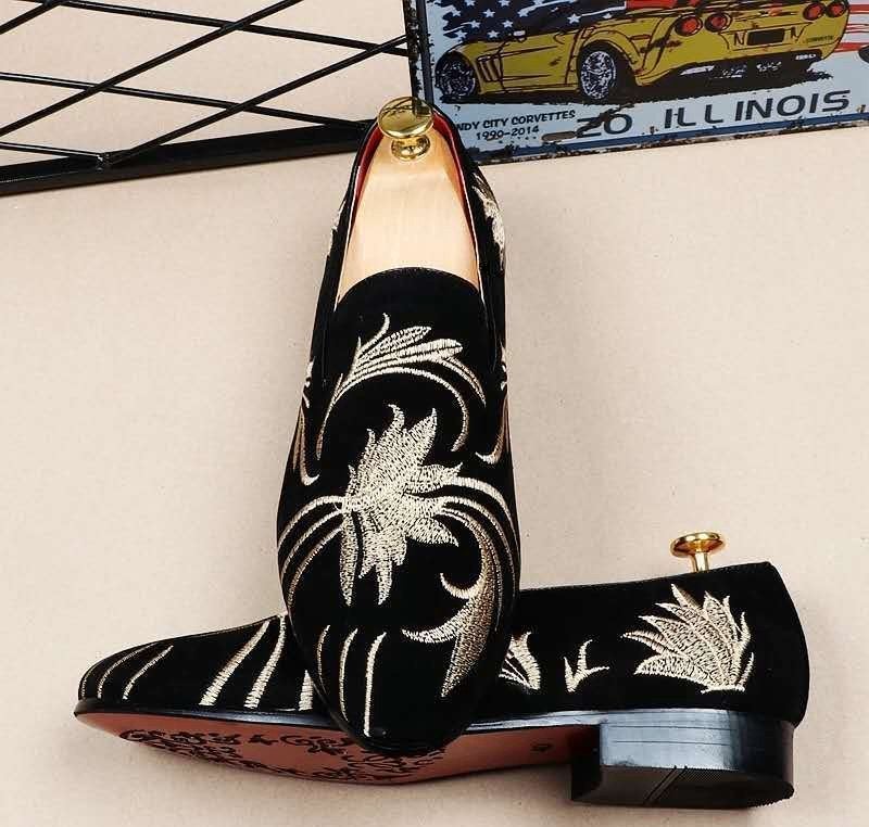 Zwarte bloemen barok heren loafers schoenen mannen, Verzenden, Nieuw, Zwart, Loafers