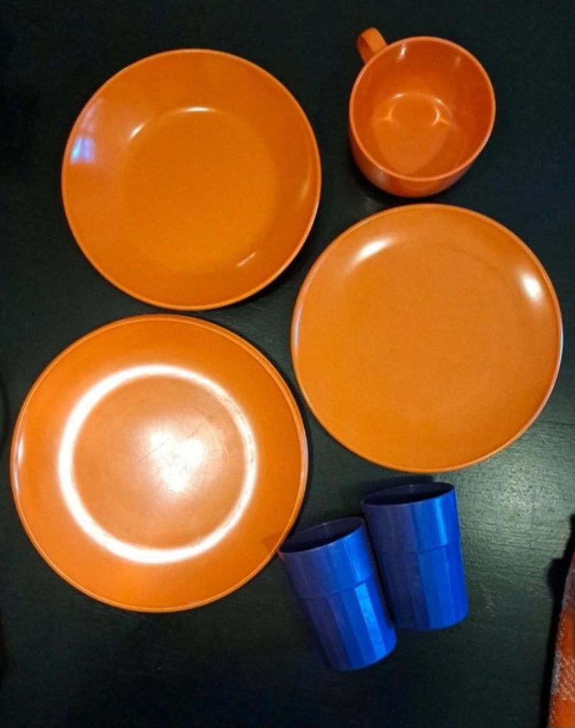 Retro vintage oranje mepal camping servies, Caravans en Kamperen, Kampeeraccessoires, Ophalen of Verzenden