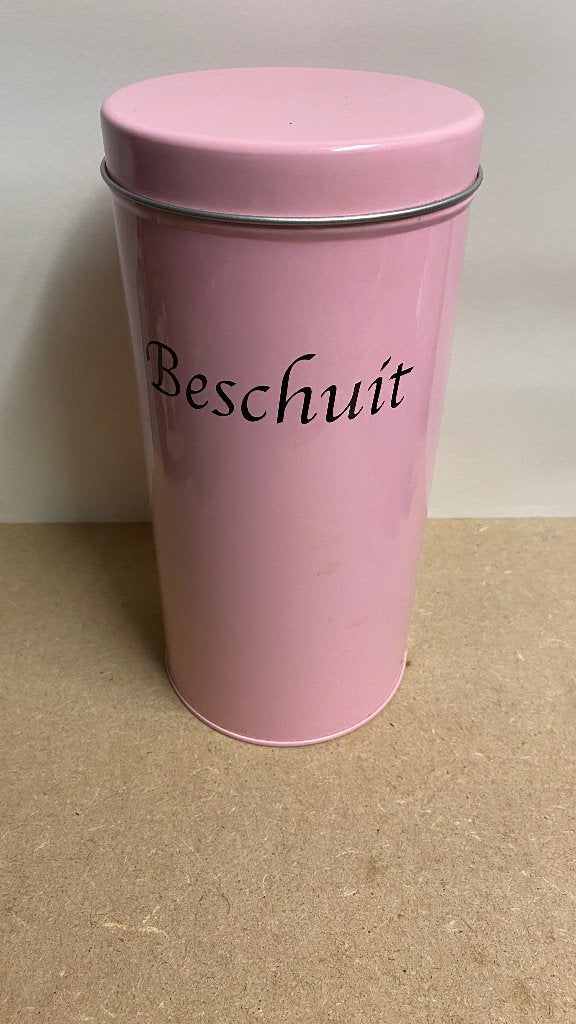 Roze beschuitbus met opschrift 'Beschuit', Verzamelen, Blikken, Ophalen of Verzenden, Gebruikt, Beschuit, Overige merken