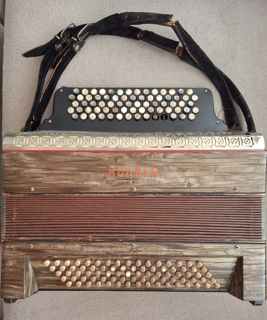 Vintage Hohner knoppen accordeon, Muziek en Instrumenten, Gebruikt, Met riemen, Overige formaten, Ophalen of Verzenden