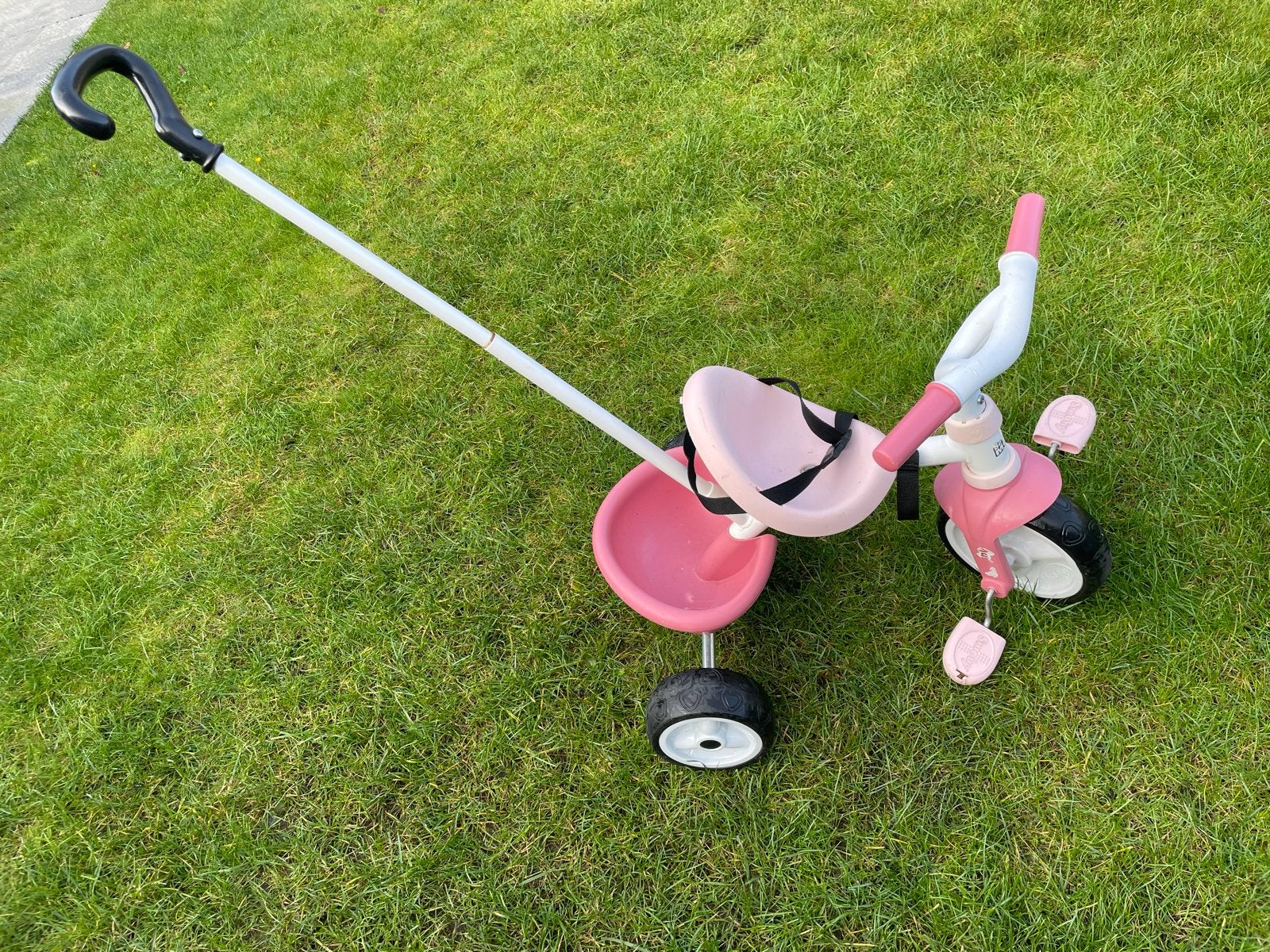 Smoby roze driewieler met duwstang, Ophalen, Gebruikt, Terugtraprem, Duwstang