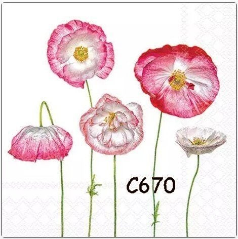 Servetten decoupage/bullet journal – klaprozen roze C670, Verzenden, Nieuw