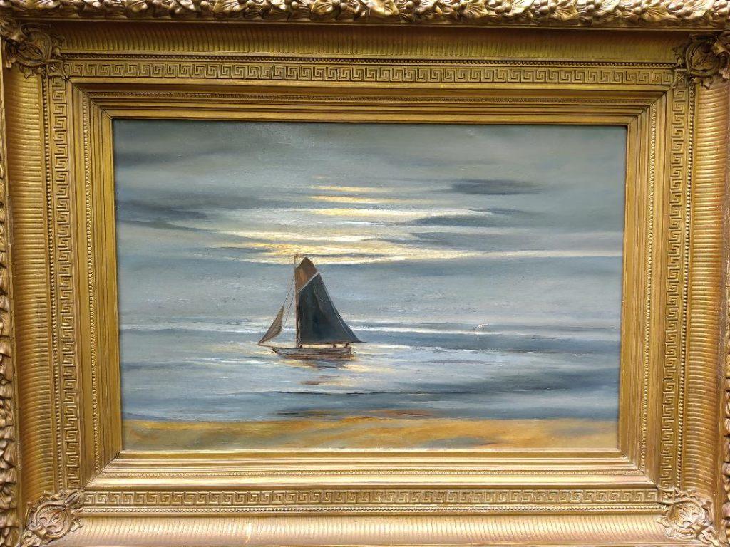 Groot schilderij zeilschip gouden lijst, Antiek en Kunst, Kunst | Schilderijen | Klassiek, Ophalen