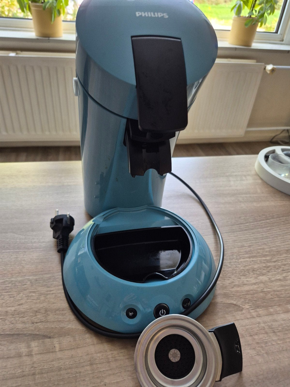 senseo  koffiezetapparaat blauw, inclusief zak koffiepads.., Ophalen, Gebruikt, Koffiemachine, Koffiepads en cups