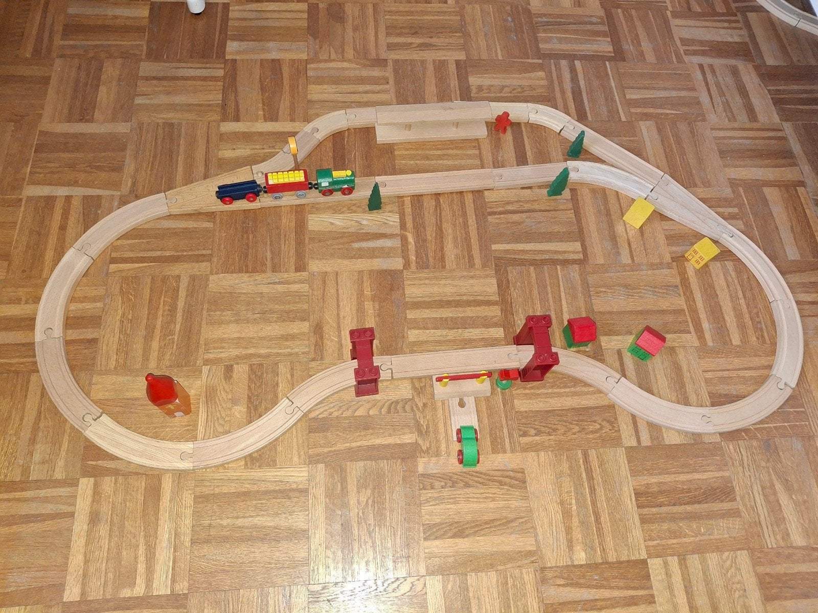 Houten Treinset met Rails, Locomotief en Accessoires, Overige merken, Gelijkstroom, Ophalen of Verzenden, Gebruikt