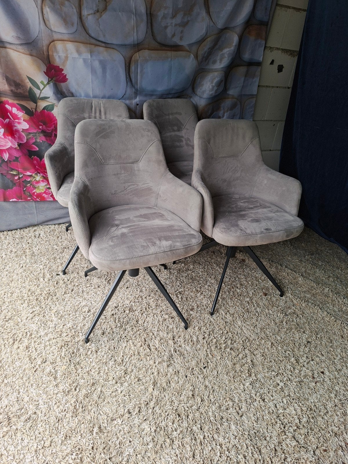 4 luxe industriële eetkamerstoelen, Ophalen, Zo goed als nieuw, Grijs, Vijf, Zes of meer stoelen