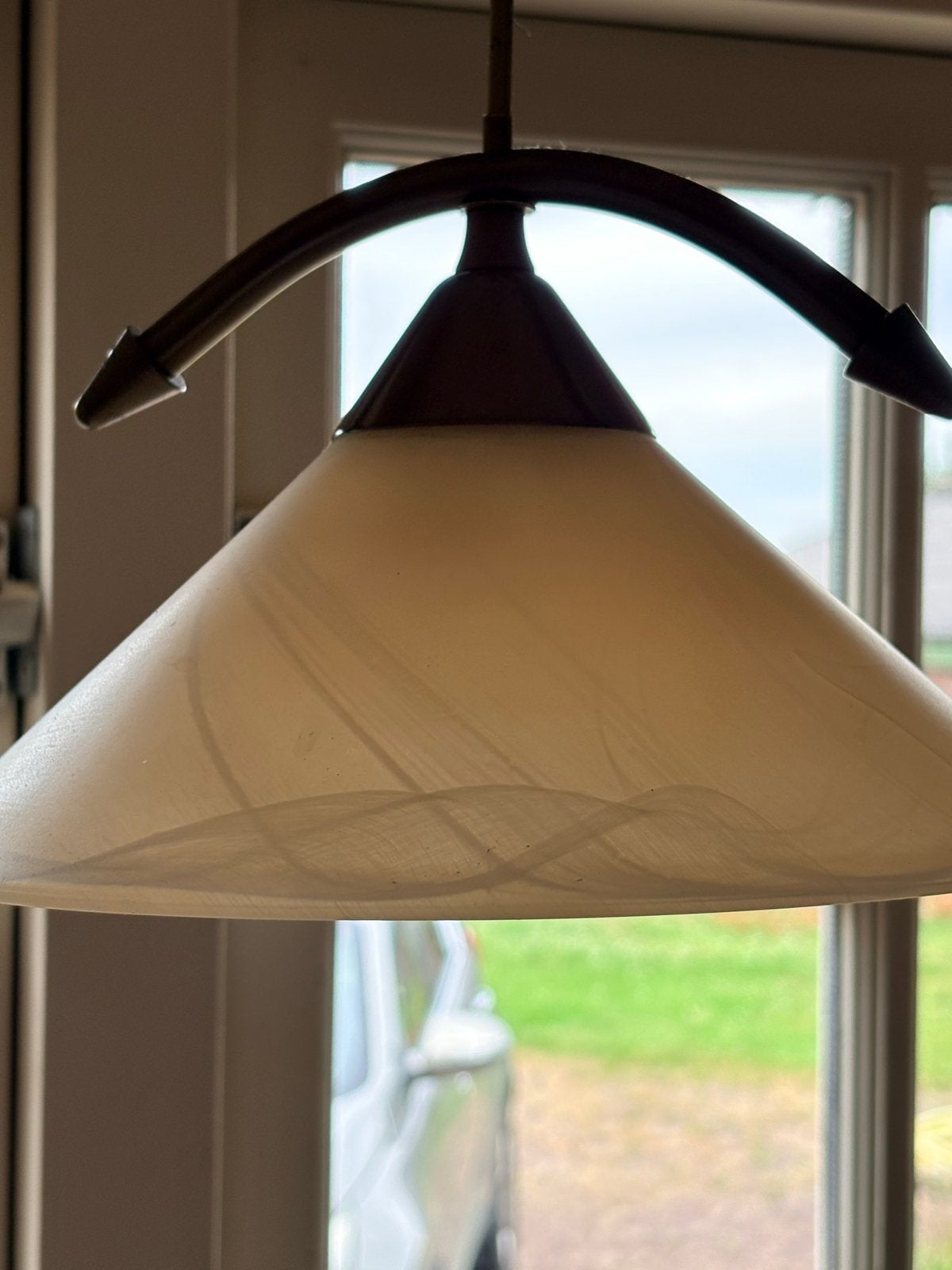 Set van 3 hanglampen gemarmerd glas, Ophalen, Zo goed als nieuw, Glas