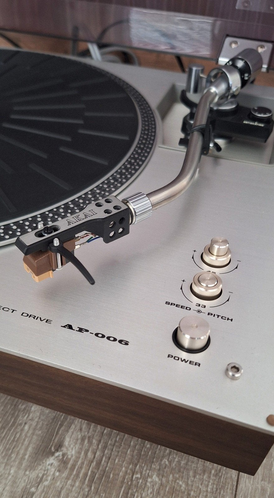 Akai AP-006 Direct drive Platenspeler Japan Shure Wood Hifi, Ophalen, Gebruikt, Pitch-regelaar, Platenspeler