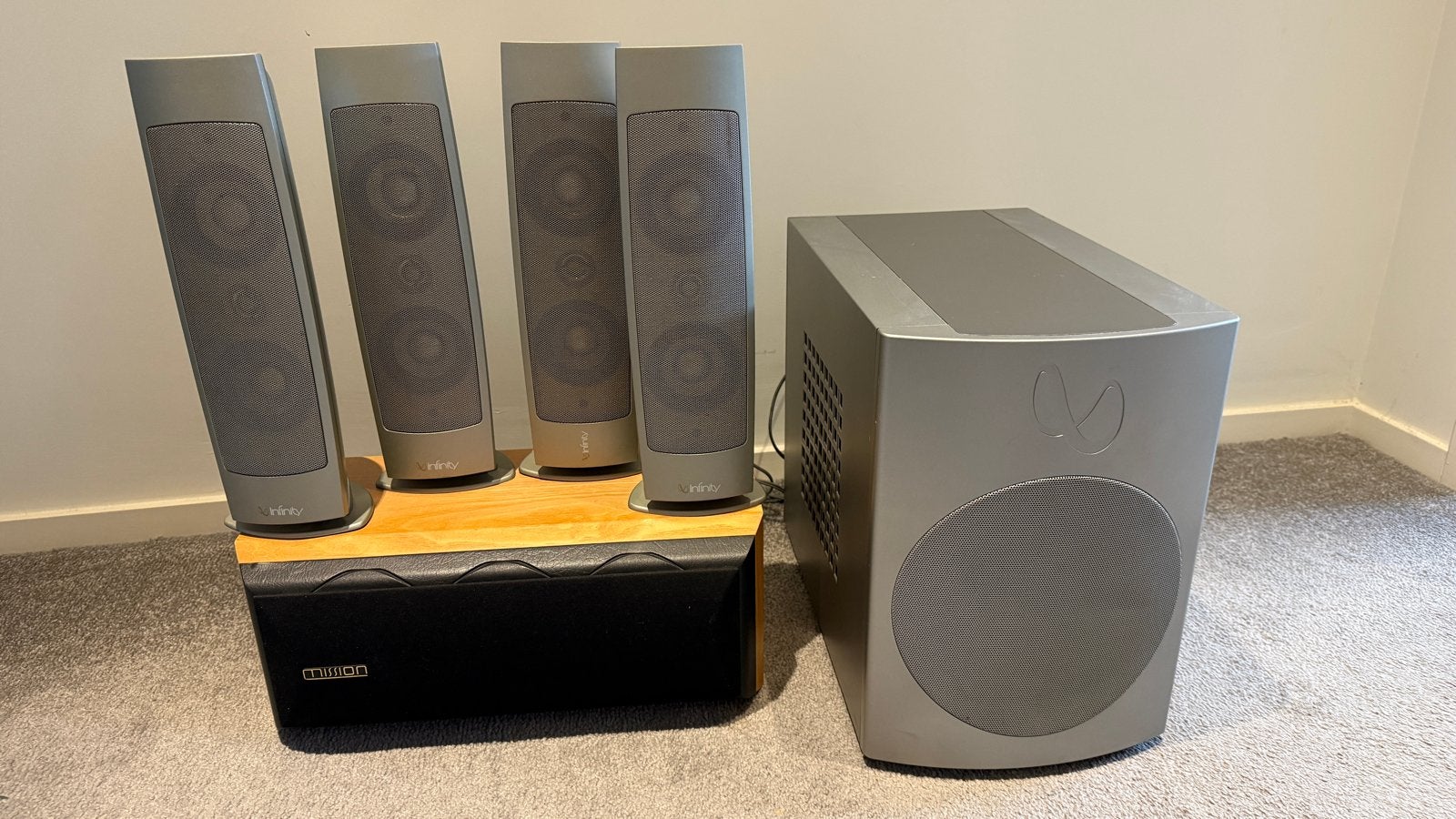 Infinity Home Cinema Set met Mission Center Speaker, Gebruikt, 70 watt of meer, 5.1-systeem, Overige spelers