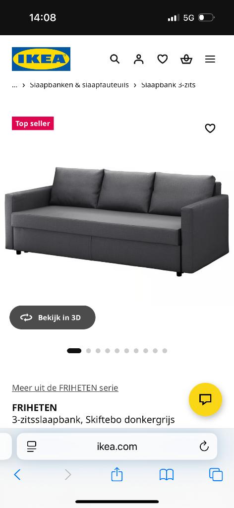 IKEA 3 zits slaapbank, Ophalen, Tweepersoons, Zo goed als nieuw, Overige maten