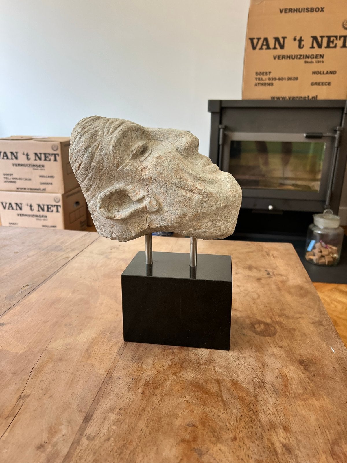 Zandstenen sculptuur op sokkel - Uniek kunstobject, Ophalen, Minder dan 20 cm, Beeld, Abstract