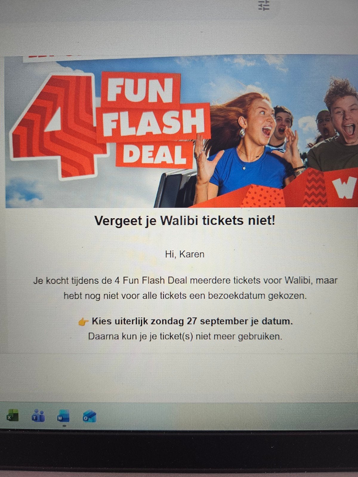 voucher voor 4 Walibi kaartjes, Drie personen of meer, Ticket of Toegangskaart