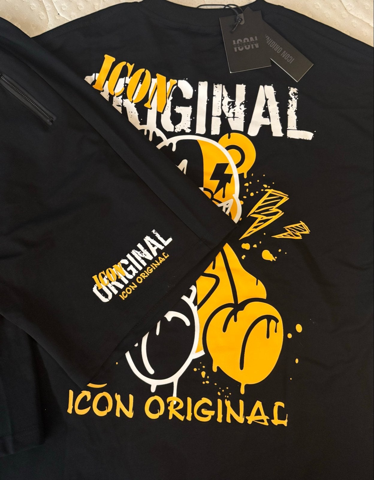ICON ORIGINAL Zwart T-shirt en korte broek set met beerprint, Kleding | Heren, Ophalen of Verzenden, Nieuw, Maat 52/54 (L), Zwart