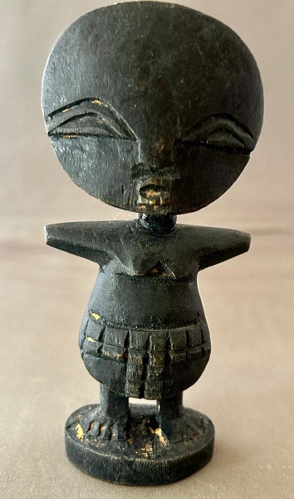 2x Vintage Afrikaanse Akuaba Beeldjes, Hout, Afrika, Handgemaakt, 12 cm