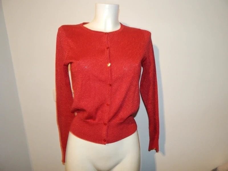 King Louie cerise rood vestje breisel glitter in de stof M, Maat 38/40 (M), Verzenden, Zo goed als nieuw, King Louie