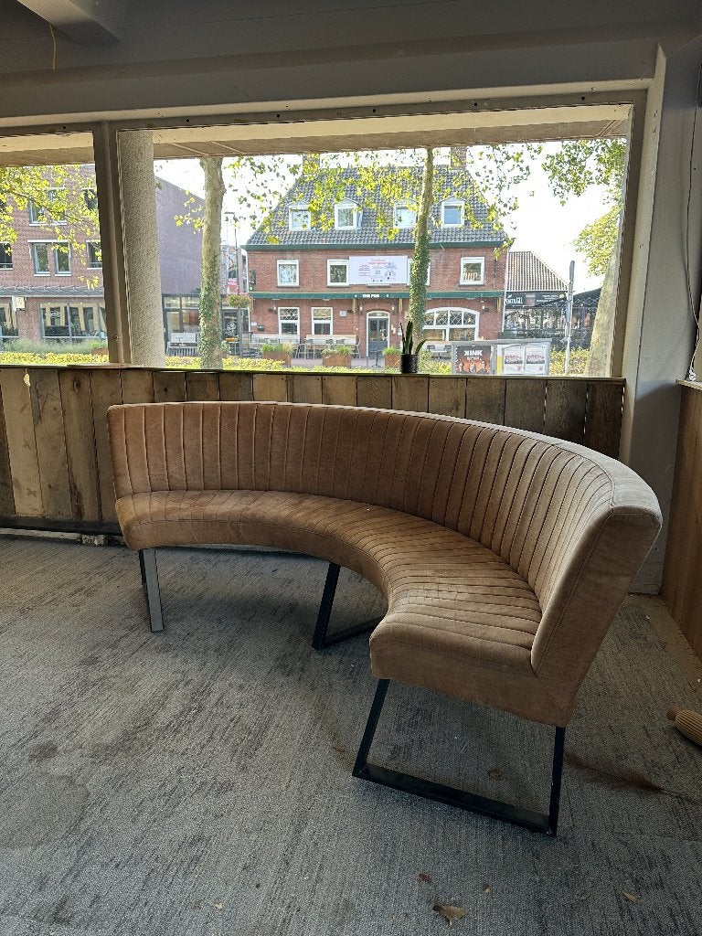 Grote Gebogen Horecabank – Bruin/Velvet – Vintage – Retro, Ophalen, Minder dan 75 cm, Hoekbank, Zo goed als nieuw