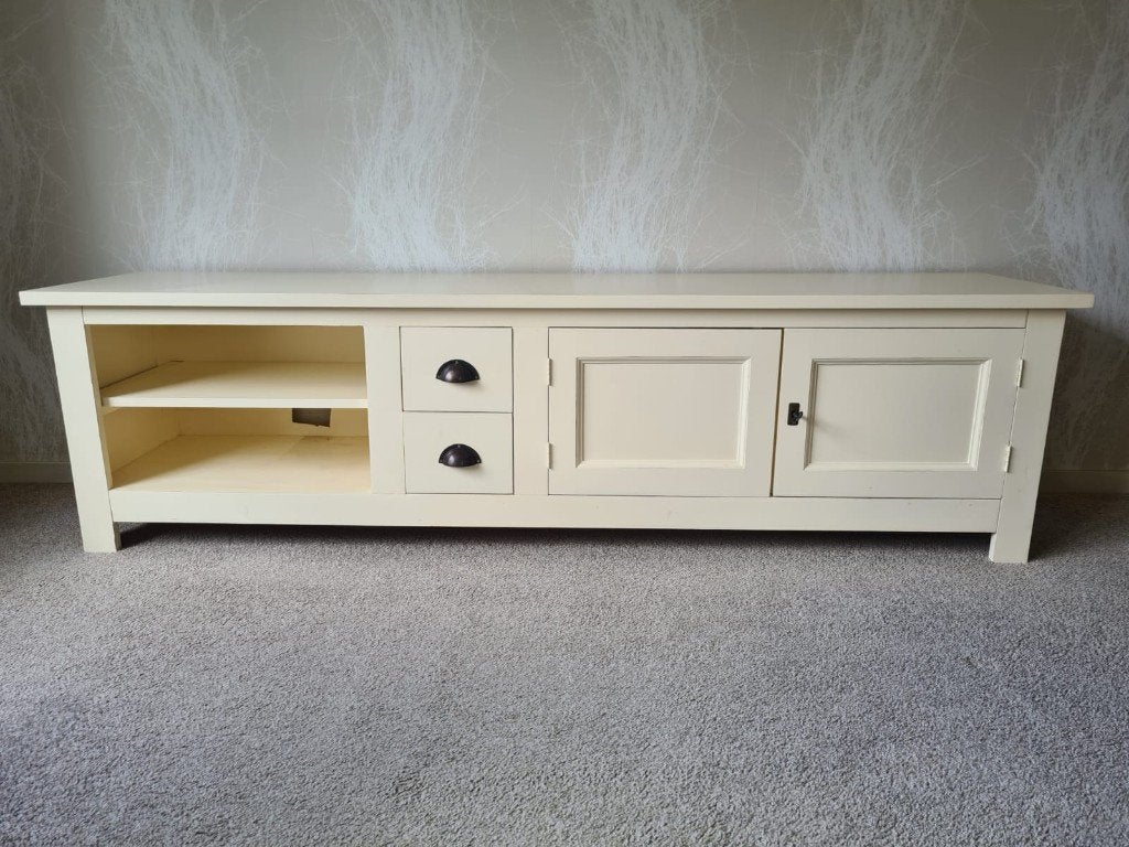 Crèmekleurig TV-meubel met opbergruimte, Ophalen, Minder dan 50 cm, Gebruikt, Minder dan 100 cm