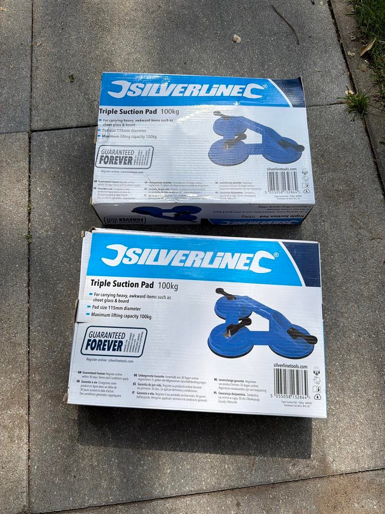 Silverline Triple Zuignap 100kg 2x, Doe-het-zelf en Verbouw, Glas en Ramen, Ophalen of Verzenden, Zo goed als nieuw